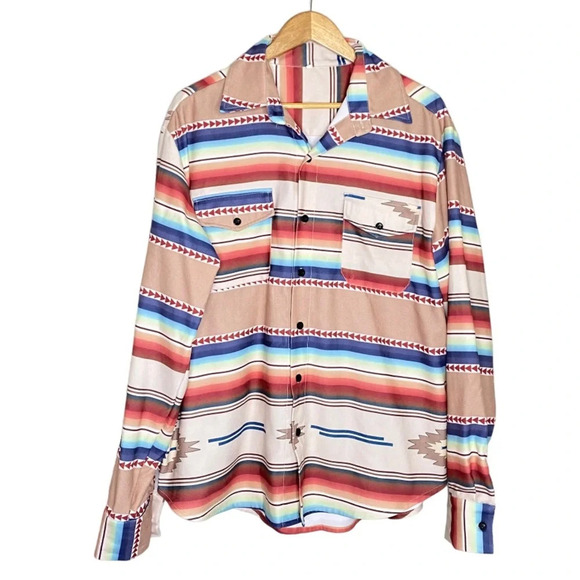 Southwestern Aztec Long Sleeve Button Front Shirt Jacket Shacket Men Size Large - Picture 9 of 9